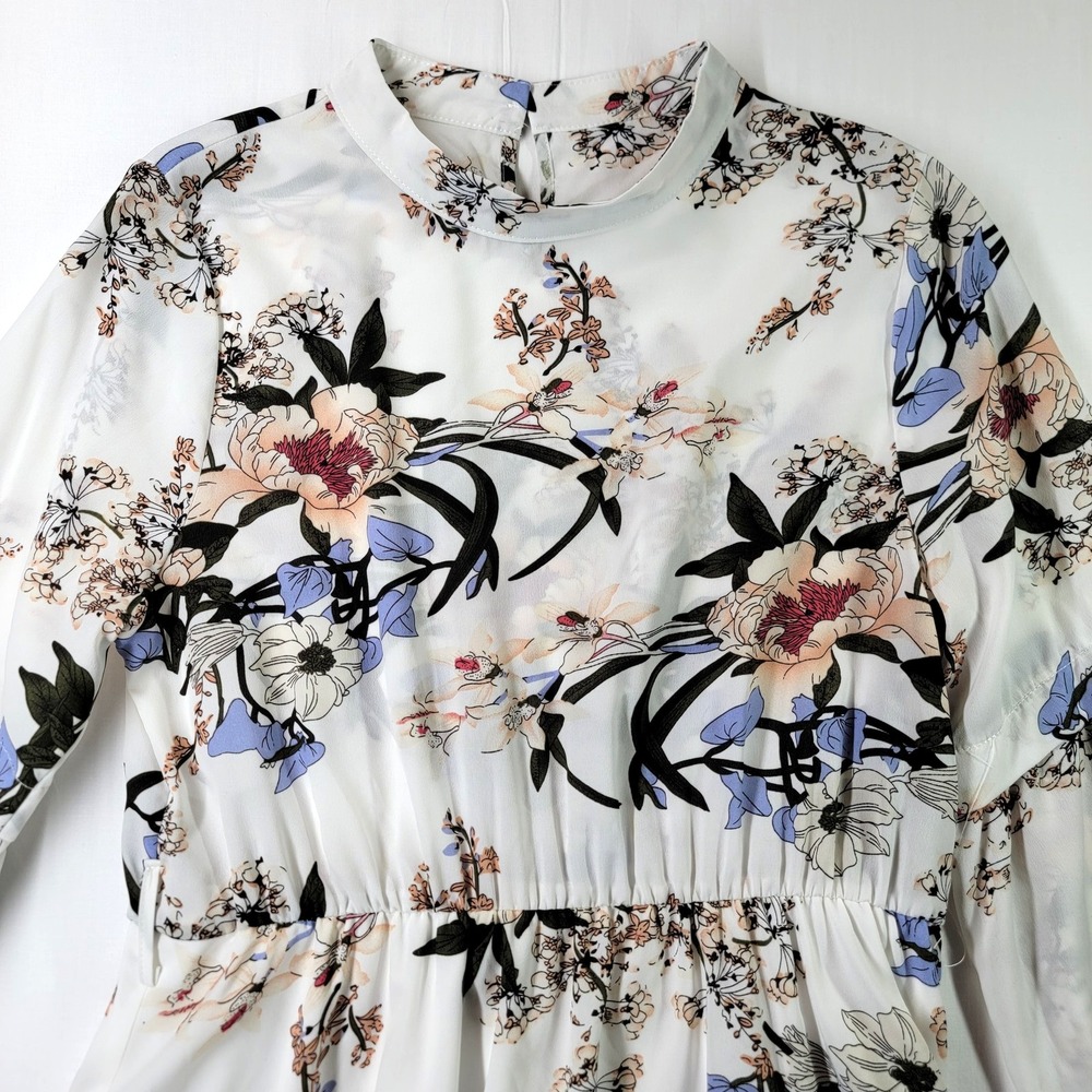 Shein Dress Womens Large White Floral Long Sleeve Maxi Flowy Boho Spring Elegant - Picture 2 of 13